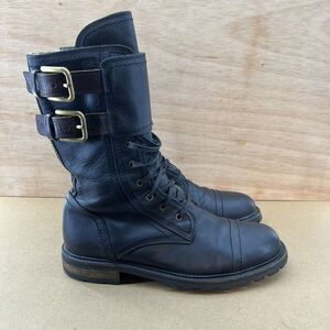 Dolce & Gabbana Men Size 8 Shoes Black Leather Lace Up Buckle Strap Riding Boots